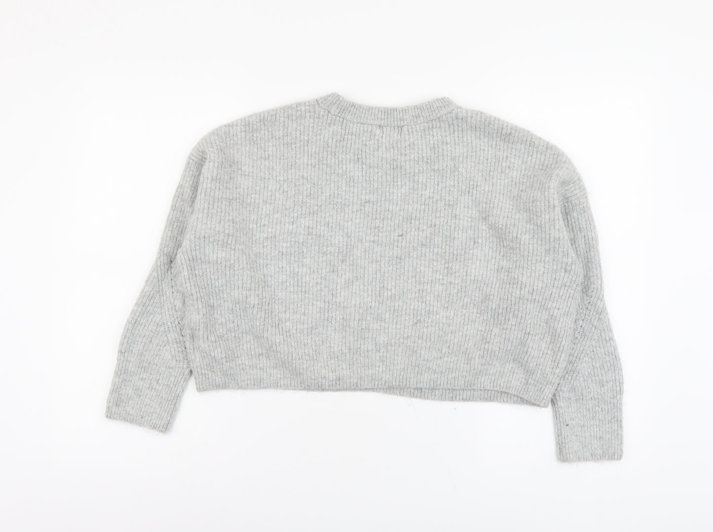 Topshop Womens Grey Round Neck Acrylic Pullover Jumper Size M - Cropped