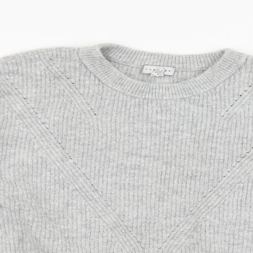 Topshop Womens Grey Round Neck Acrylic Pullover Jumper Size M - Cropped