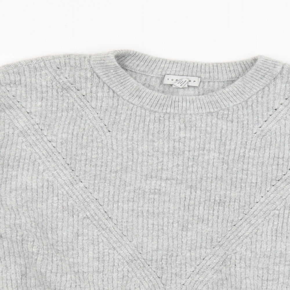 Topshop Womens Grey Round Neck Acrylic Pullover Jumper Size M - Cropped