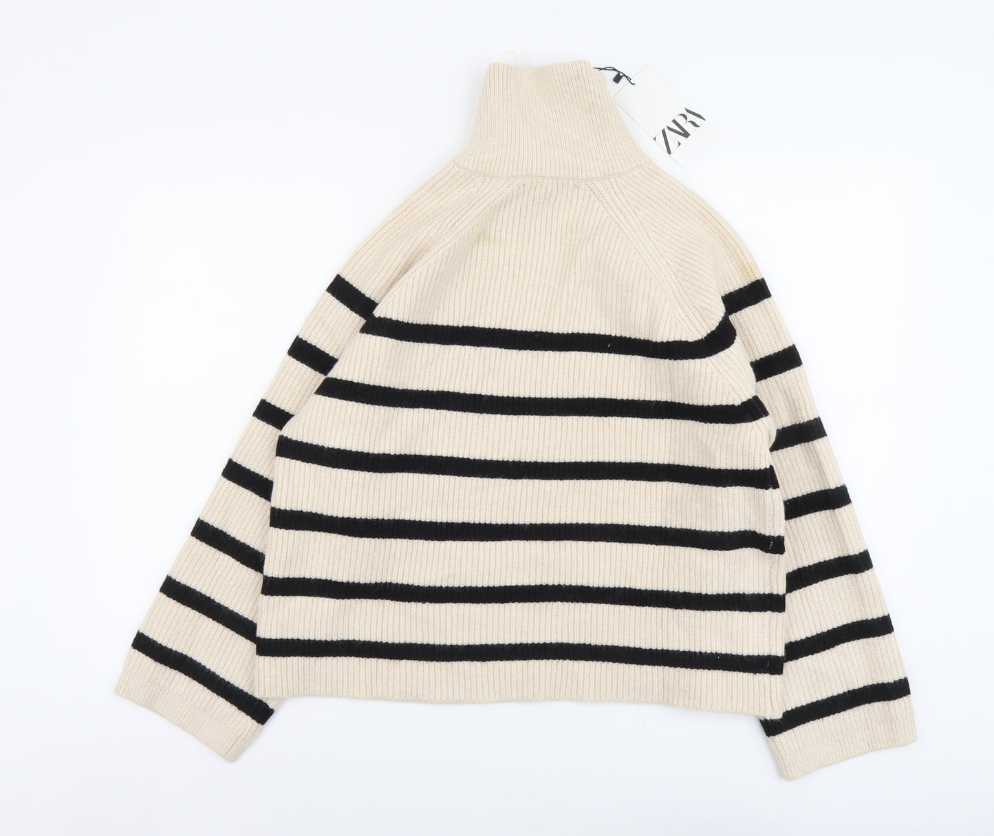 Zara Womens Beige High Neck Striped Acrylic Pullover Jumper Size S