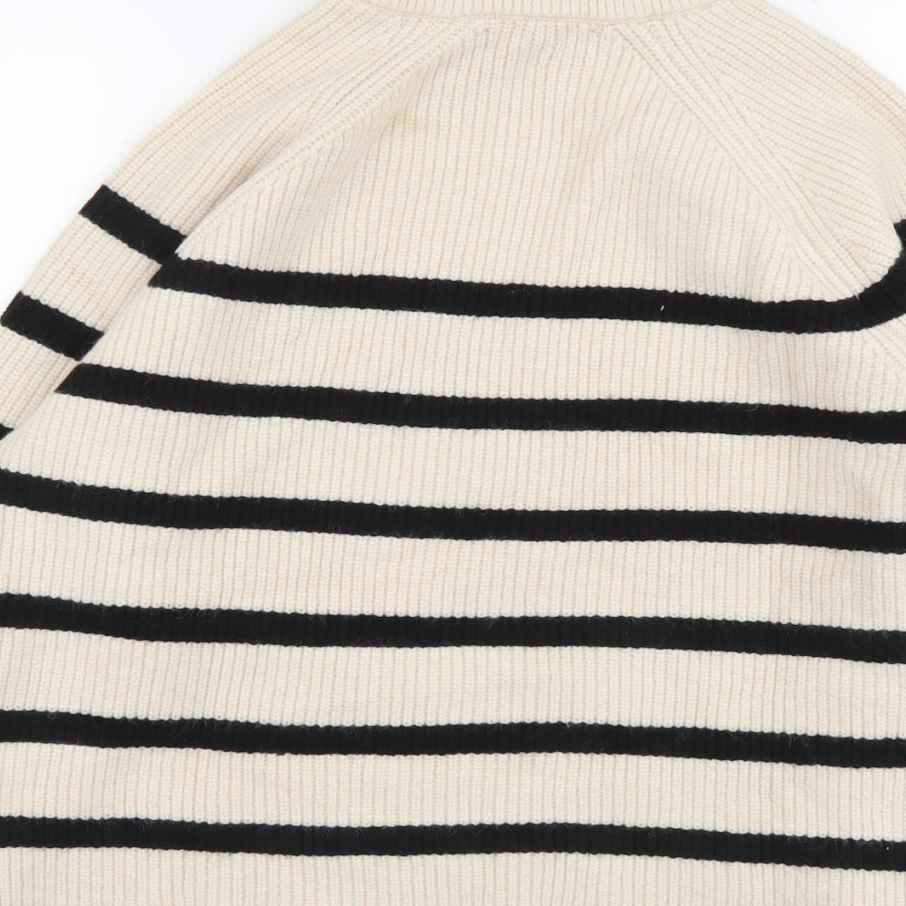 Zara Womens Beige High Neck Striped Acrylic Pullover Jumper Size S