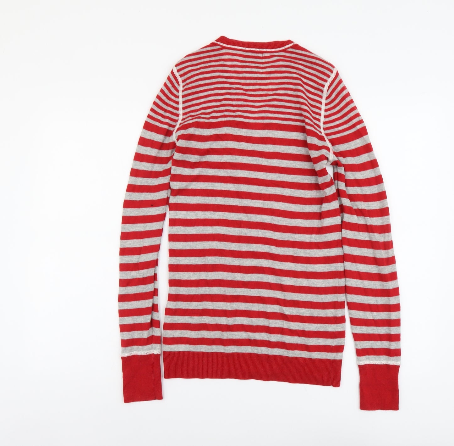 NEXT Womens Red V-Neck Striped Wool Pullover Jumper Size 12