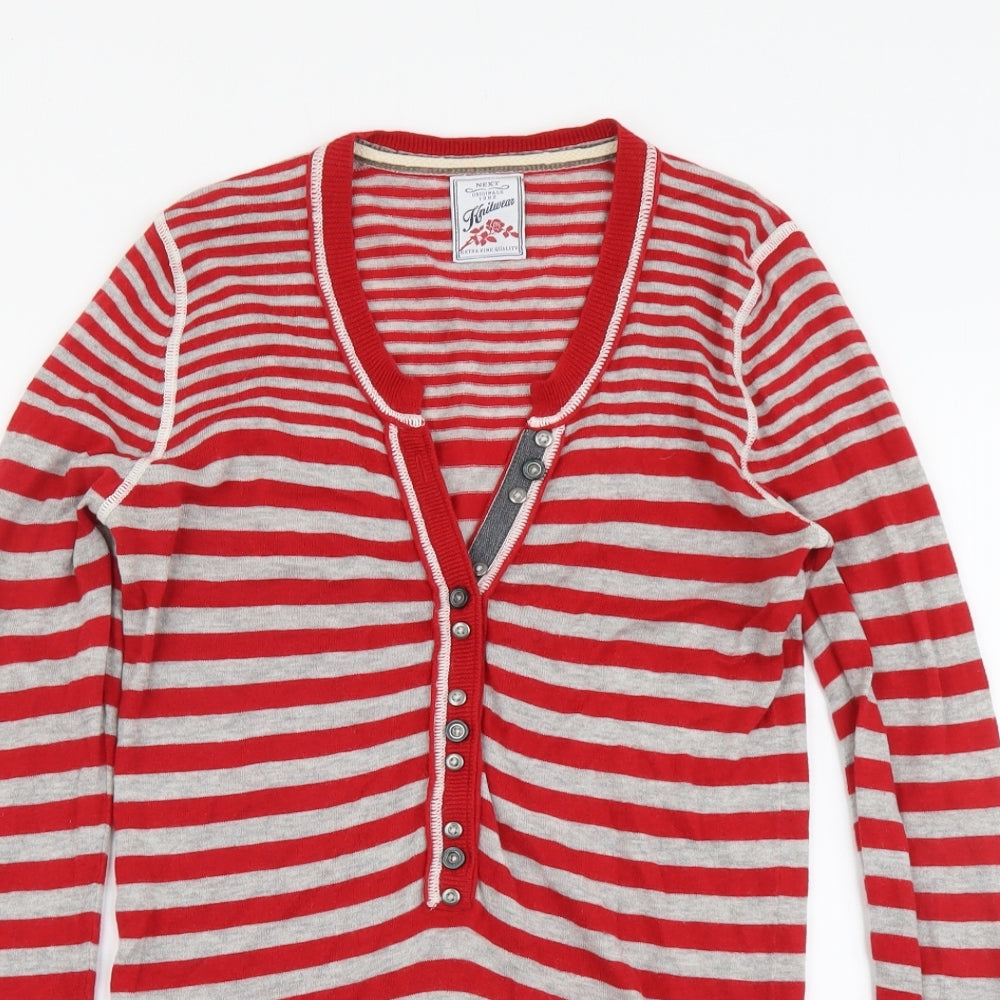 NEXT Womens Red V-Neck Striped Wool Pullover Jumper Size 12