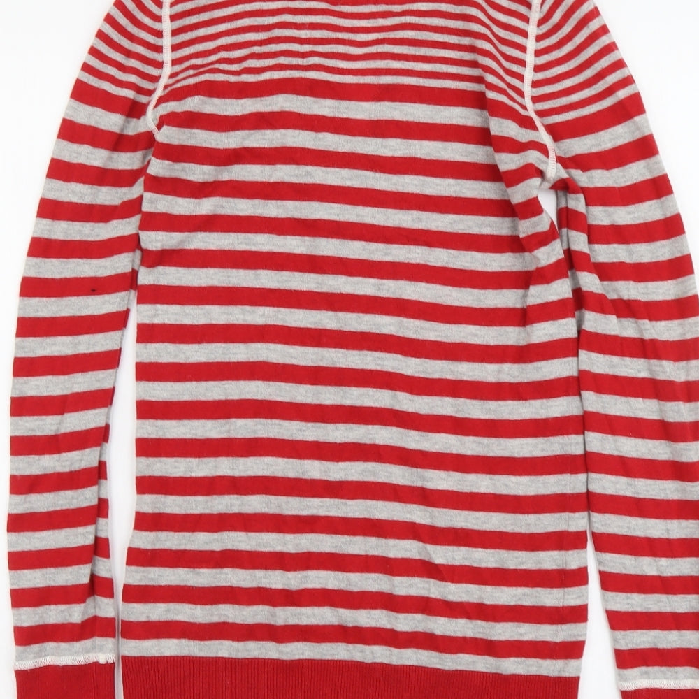NEXT Womens Red V-Neck Striped Wool Pullover Jumper Size 12