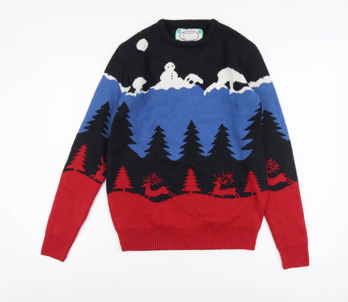 Cedar Wood State Mens Multicoloured Round Neck Geometric Acrylic Pullover Jumper Size XS - Christmas