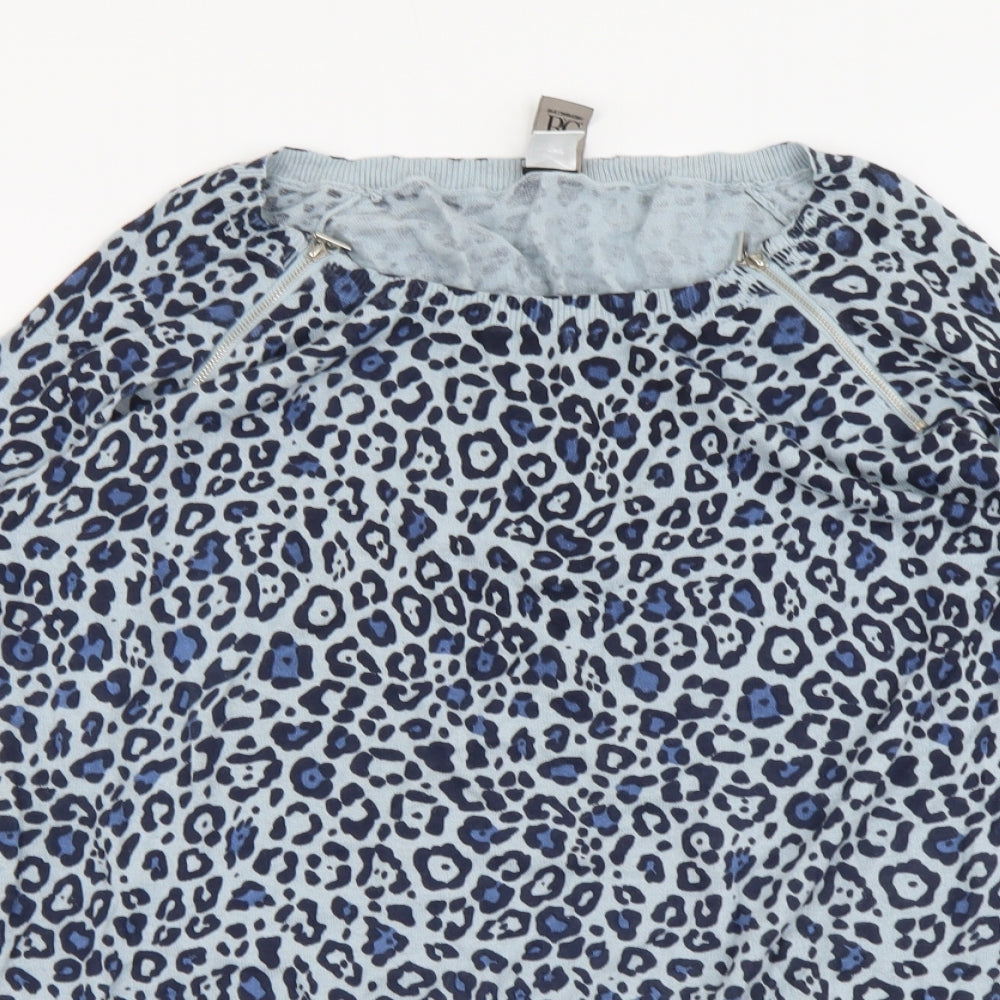BC Connection Womens Blue Round Neck Animal Print Cotton Pullover Jumper Size 16