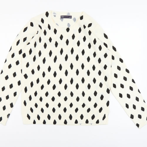 Marks and Spencer Womens Ivory Round Neck Geometric Acrylic Pullover Jumper Size 12