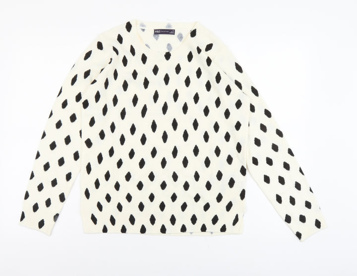 Marks and Spencer Womens Ivory Round Neck Geometric Acrylic Pullover Jumper Size 12