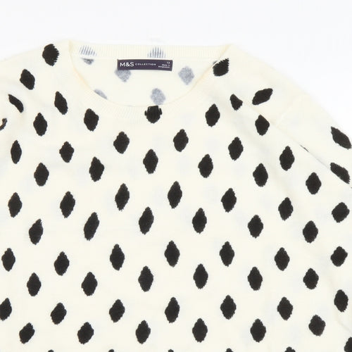 Marks and Spencer Womens Ivory Round Neck Geometric Acrylic Pullover Jumper Size 12