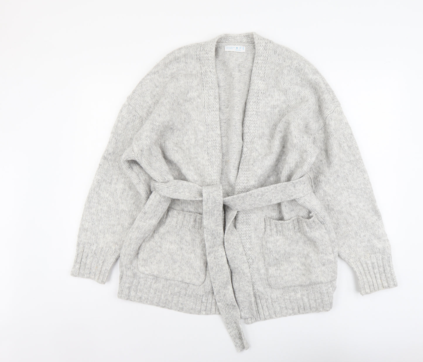 Primark Womens Grey V-Neck Acrylic Cardigan Jumper Size M