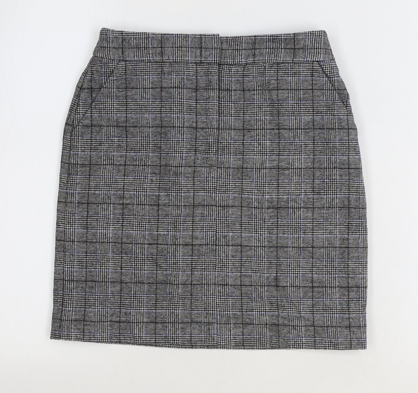 Marks and Spencer Womens Grey Plaid Polyester Straight & Pencil Skirt Size 6 Zip