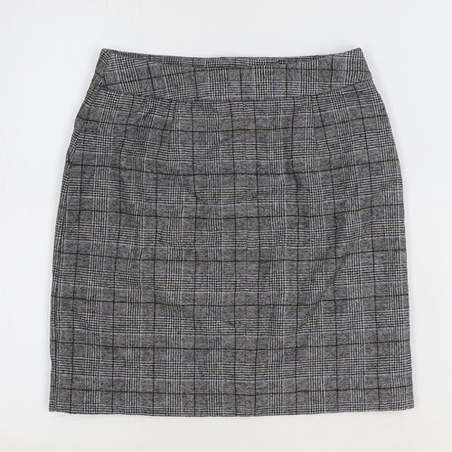Marks and Spencer Womens Grey Plaid Polyester Straight & Pencil Skirt Size 6 Zip