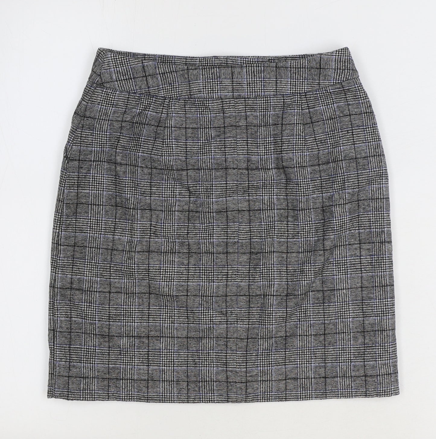Marks and Spencer Womens Grey Plaid Polyester Straight & Pencil Skirt Size 6 Zip