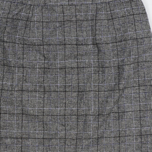 Marks and Spencer Womens Grey Plaid Polyester Straight & Pencil Skirt Size 6 Zip