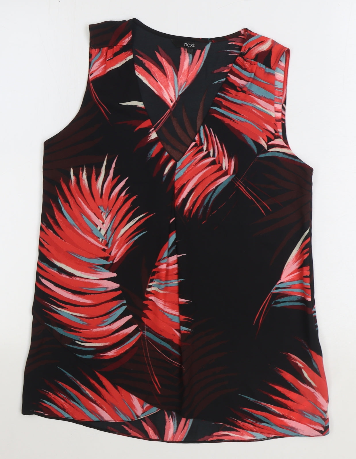 NEXT Womens Black Geometric Polyester Basic Tank Size 8 V-Neck