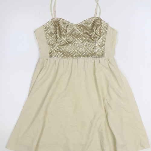 H&M Womens Ivory Polyester Fit & Flare Size 12 Sweetheart Zip