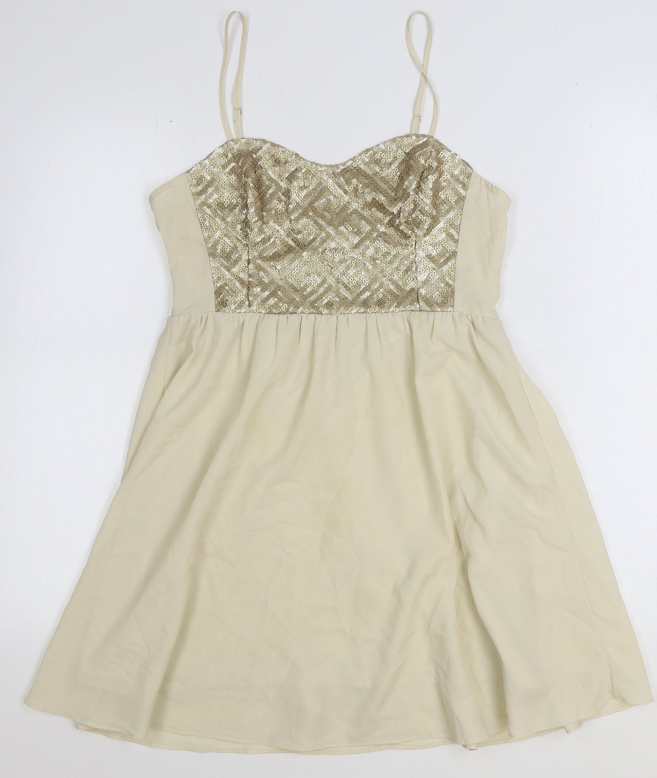 H&M Womens Ivory Polyester Fit & Flare Size 12 Sweetheart Zip