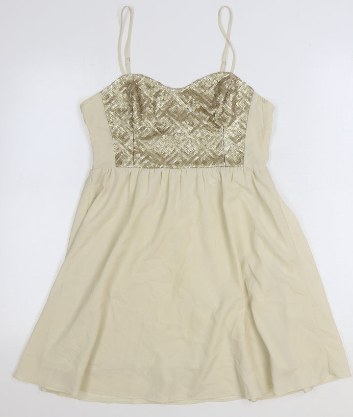 H&M Womens Ivory Polyester Fit & Flare Size 12 Sweetheart Zip