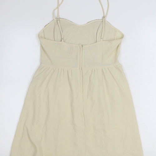H&M Womens Ivory Polyester Fit & Flare Size 12 Sweetheart Zip