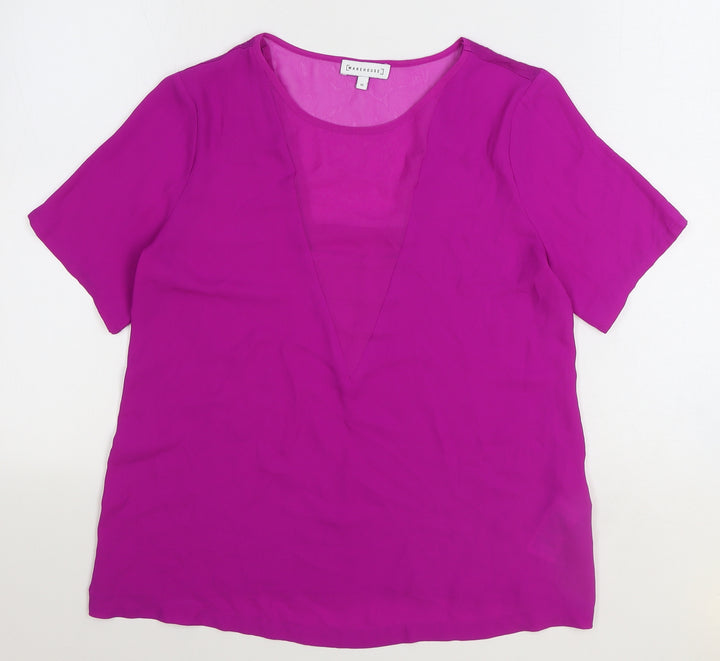 Warehouse Womens Purple Polyester Basic T-Shirt Size 10 Round Neck