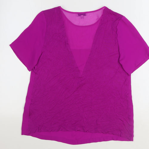Warehouse Womens Purple Polyester Basic T-Shirt Size 10 Round Neck