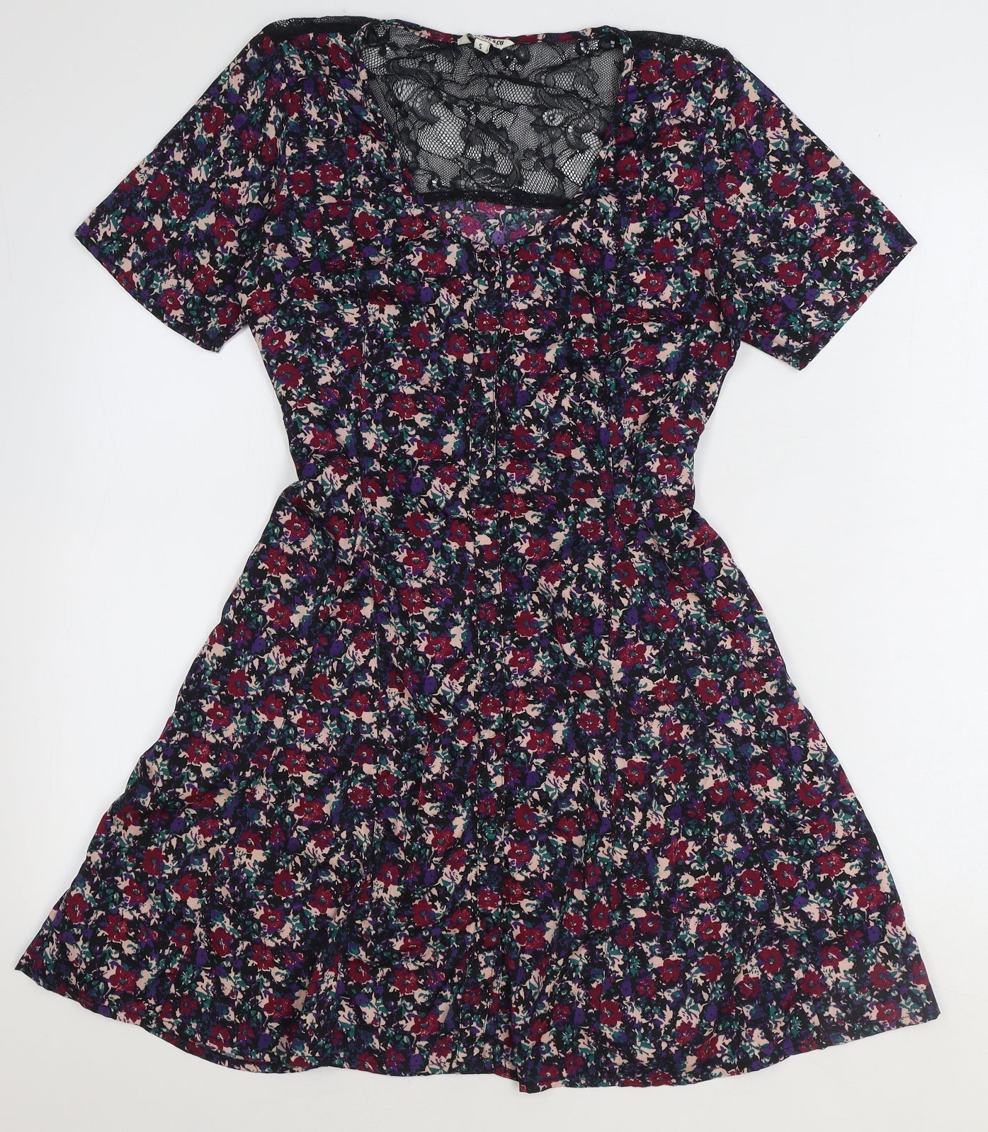 SoulCal&Co Womens Multicoloured Floral Polyester A-Line Size S Scoop Neck Button