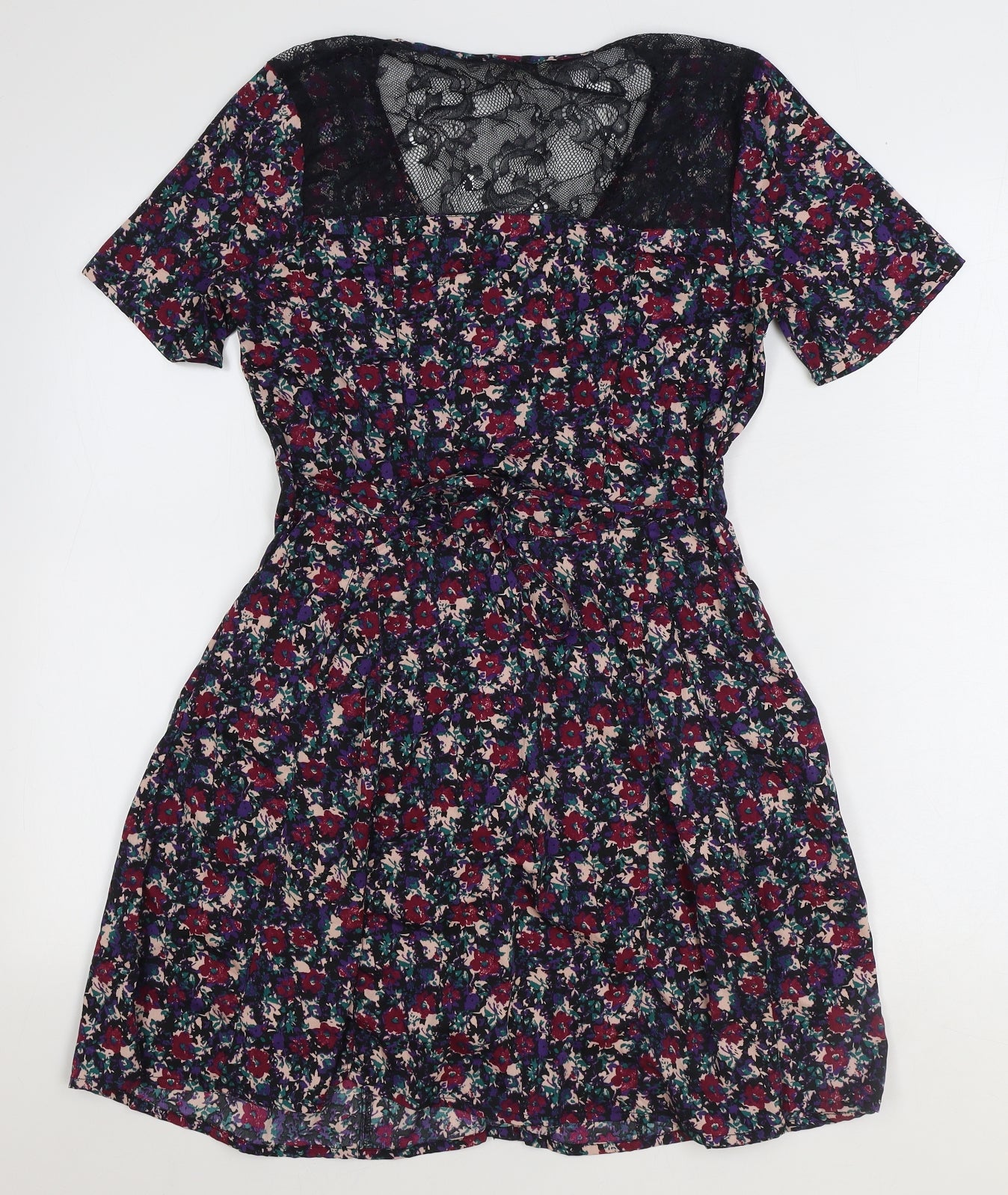 SoulCal&Co Womens Multicoloured Floral Polyester A-Line Size S Scoop Neck Button