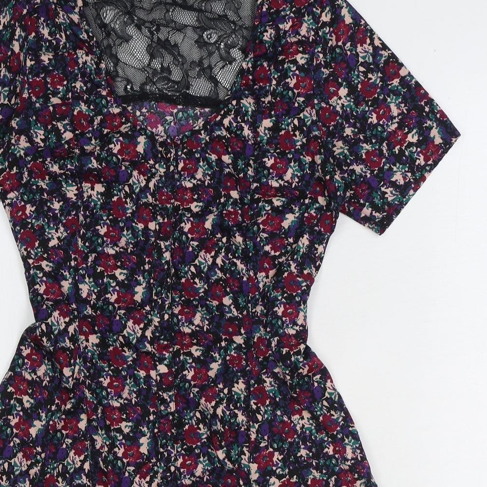SoulCal&Co Womens Multicoloured Floral Polyester A-Line Size S Scoop Neck Button