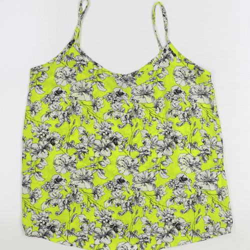 New Look Womens Yellow Floral Polyester Basic Tank Size 8 V-Neck
