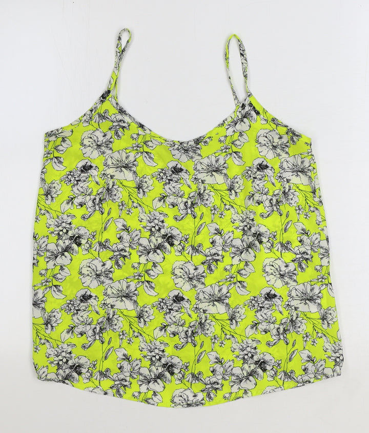 New Look Womens Yellow Floral Polyester Basic Tank Size 8 V-Neck