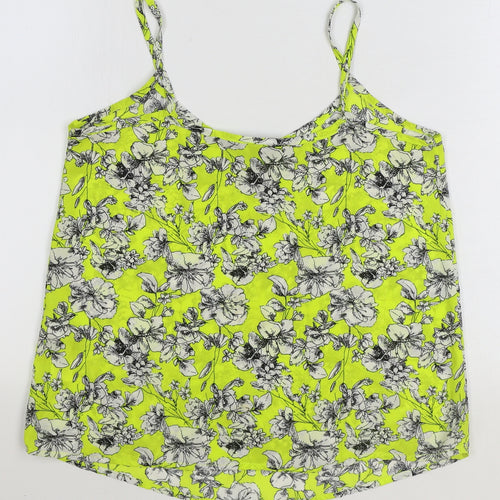 New Look Womens Yellow Floral Polyester Basic Tank Size 8 V-Neck
