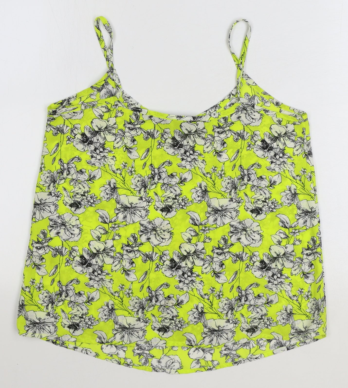 New Look Womens Yellow Floral Polyester Basic Tank Size 8 V-Neck