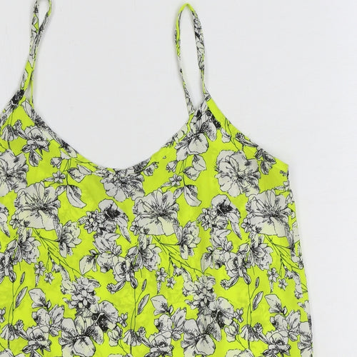 New Look Womens Yellow Floral Polyester Basic Tank Size 8 V-Neck