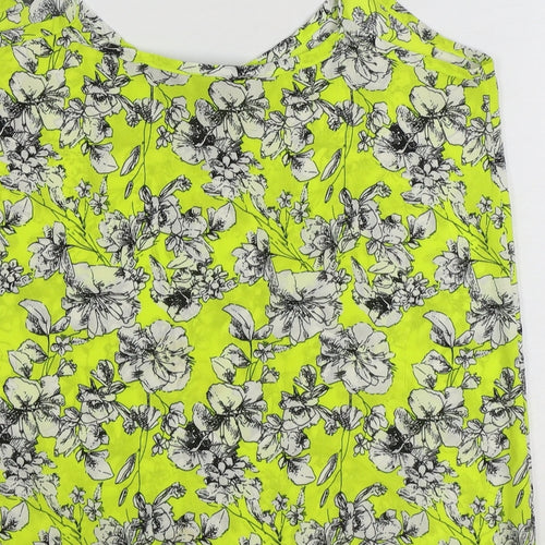 New Look Womens Yellow Floral Polyester Basic Tank Size 8 V-Neck