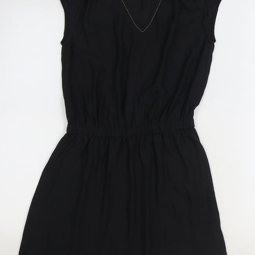 H&M Womens Black Polyester Fit & Flare Size 6 V-Neck Pullover