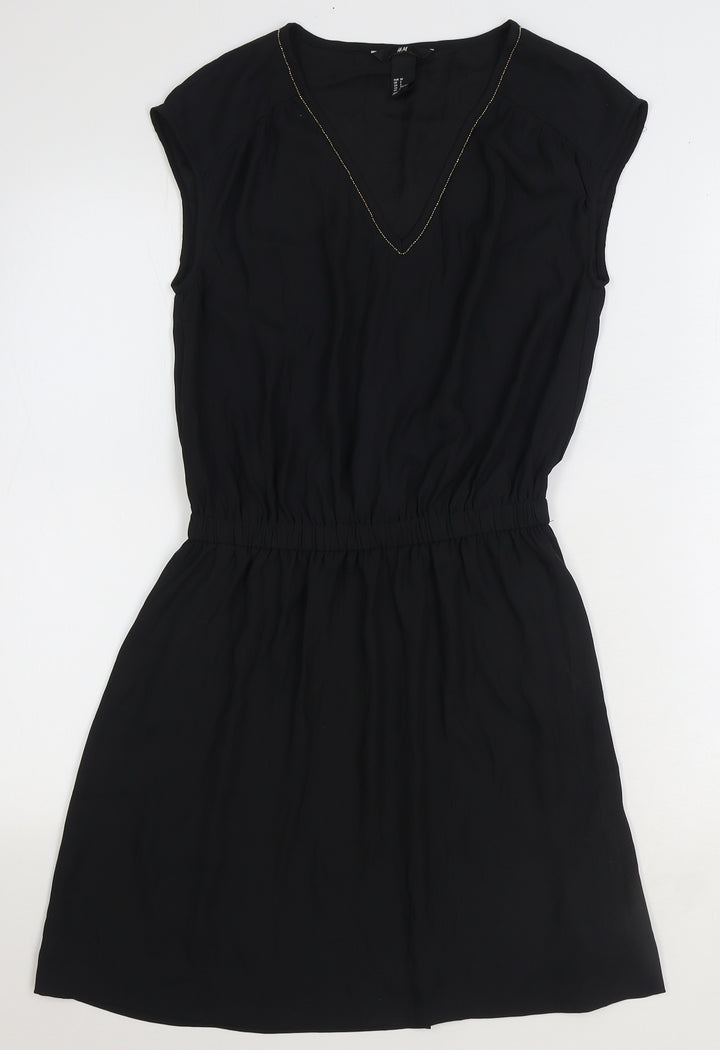 H&M Womens Black Polyester Fit & Flare Size 6 V-Neck Pullover