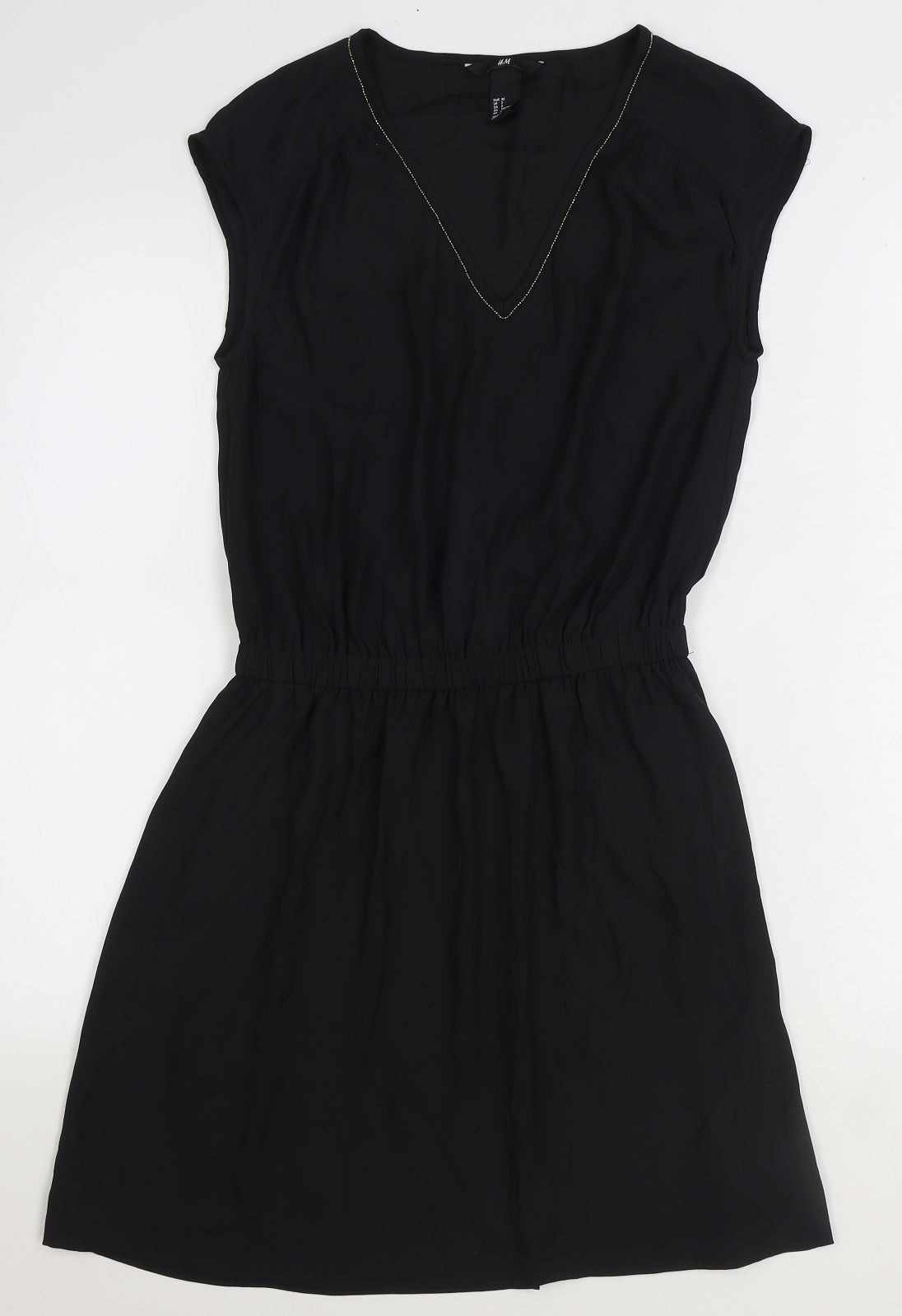 H&M Womens Black Polyester Fit & Flare Size 6 V-Neck Pullover