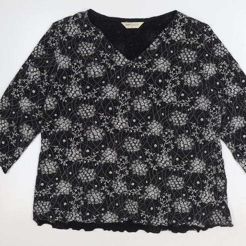 Bonmarché Womens Black Geometric Nylon Basic Blouse Size M V-Neck
