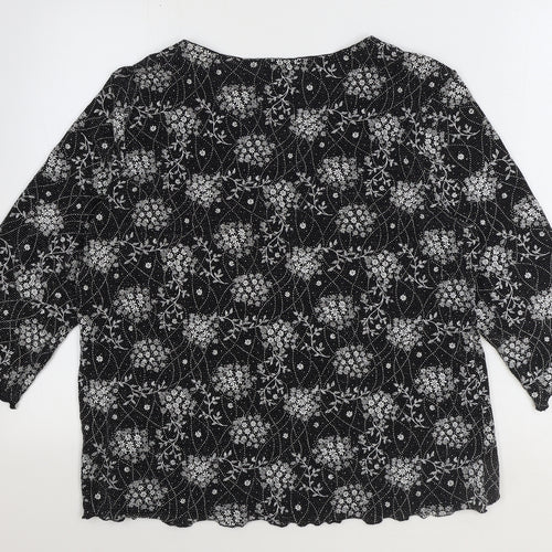 Bonmarché Womens Black Geometric Nylon Basic Blouse Size M V-Neck