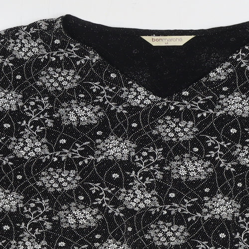 Bonmarché Womens Black Geometric Nylon Basic Blouse Size M V-Neck