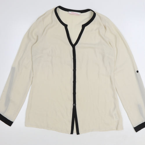 Coleen Womens Ivory Striped Polyester Basic Button-Up Size 10 V-Neck
