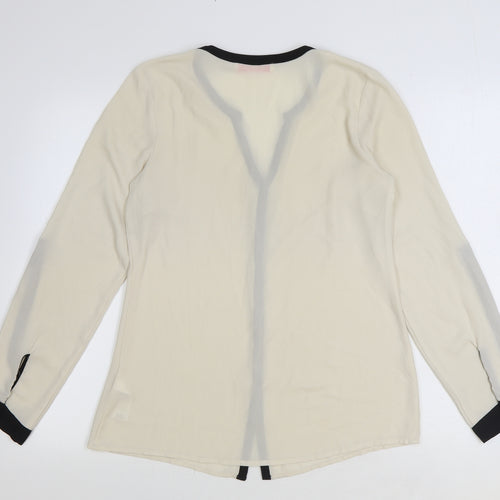 Coleen Womens Ivory Striped Polyester Basic Button-Up Size 10 V-Neck