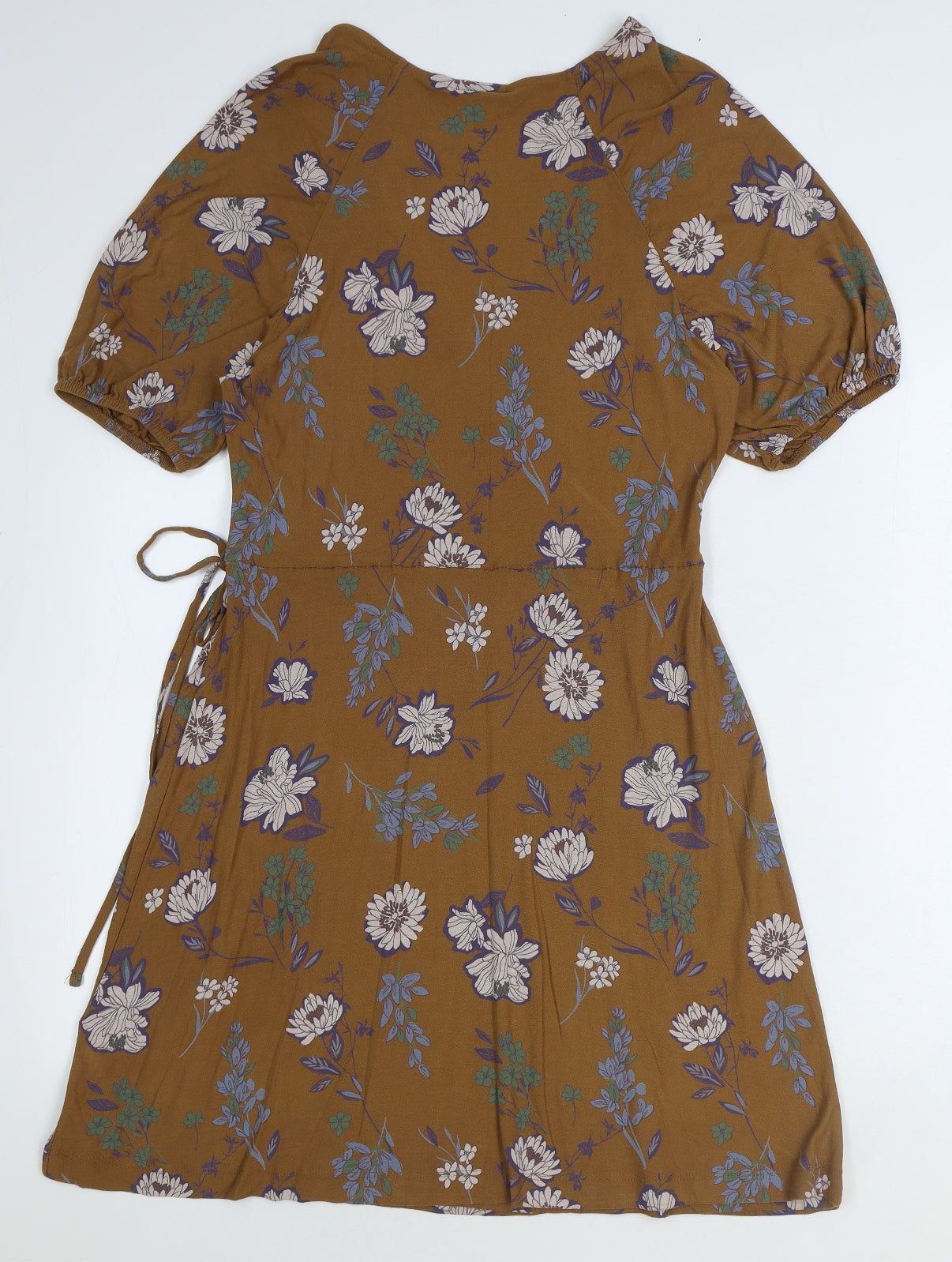 NEXT Womens Brown Floral Viscose Wrap Dress Size 12 V-Neck Tie