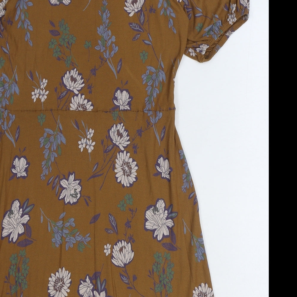 NEXT Womens Brown Floral Viscose Wrap Dress Size 12 V-Neck Tie