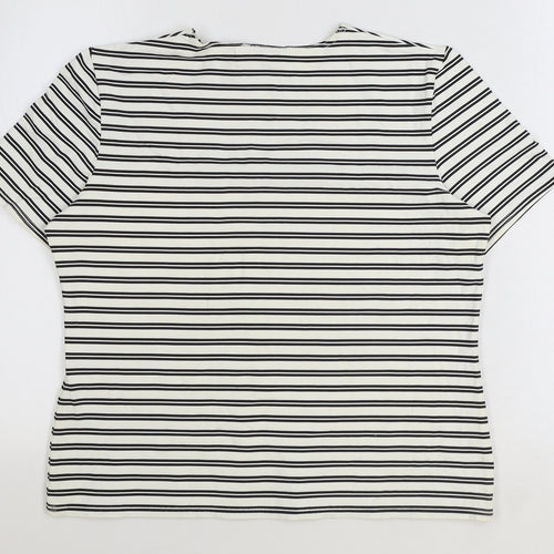 J Taylor Womens Ivory Striped Nylon Basic T-Shirt Size 16 Round Neck