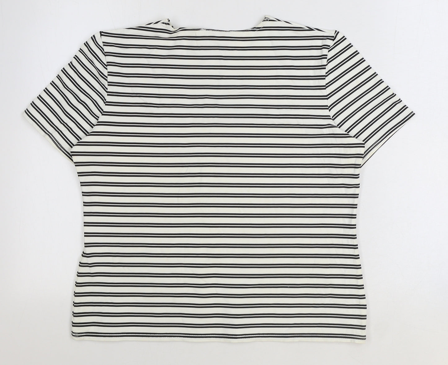 J Taylor Womens Ivory Striped Nylon Basic T-Shirt Size 16 Round Neck
