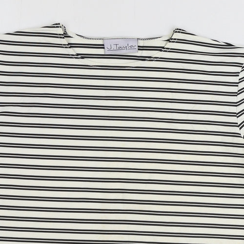 J Taylor Womens Ivory Striped Nylon Basic T-Shirt Size 16 Round Neck