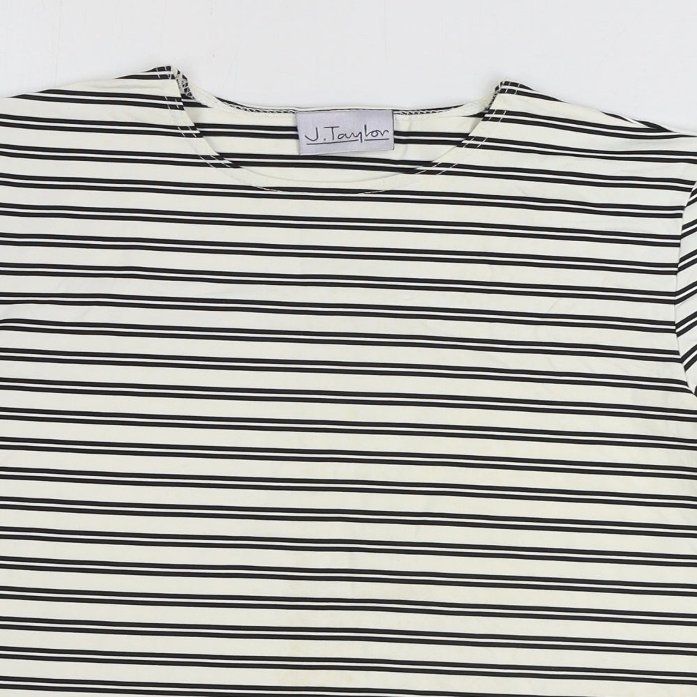 J Taylor Womens Ivory Striped Nylon Basic T-Shirt Size 16 Round Neck