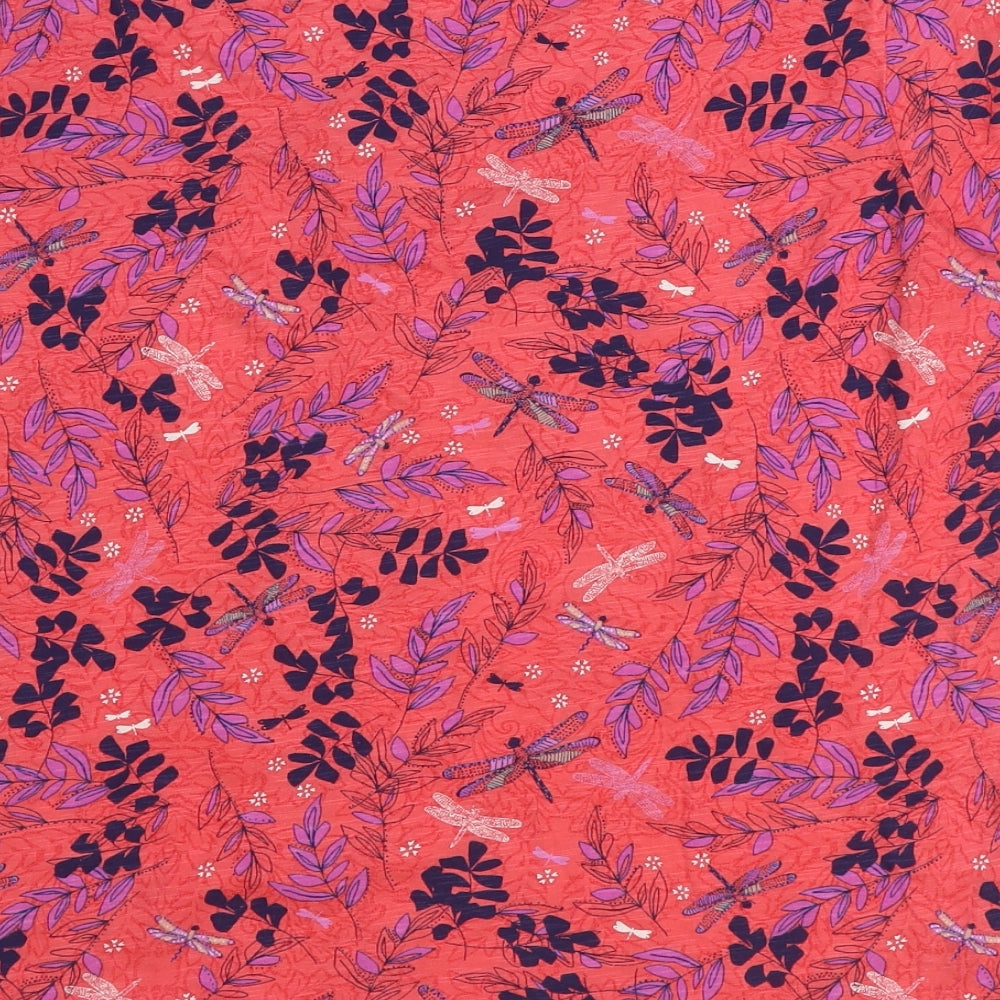 Marks and Spencer Womens Pink Geometric 100% Cotton Basic T-Shirt Size 16 Round Neck - Leaf Print