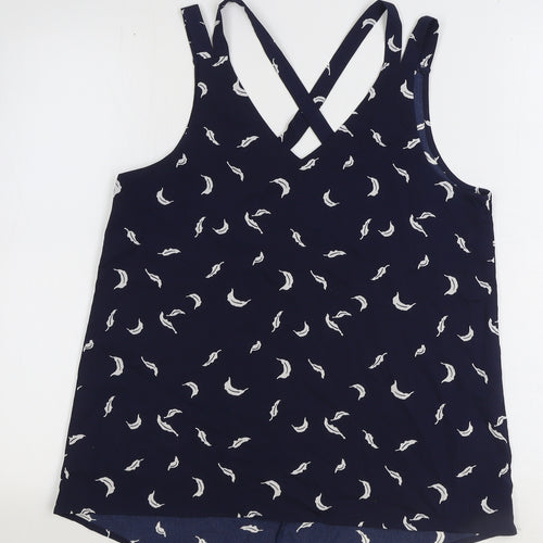 Stella Morgan Womens Blue Geometric Polyester Basic Tank Size 10 V-Neck - Leaf Print